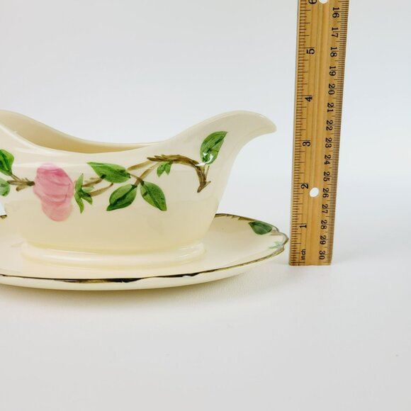 Franciscan Desert Rose Gravy Boat & Plate Pink Floral Hand Painted c.1949-53 USA - Picture 8 of 10